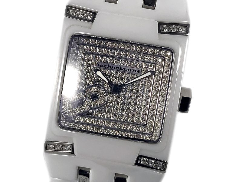 RELOJ Technomarine Square Women's 308002 BlackSnow Mini Diamond White